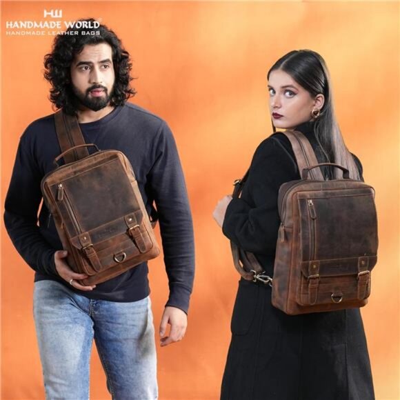Handmade World Leather Backpack Convertible to Sling Bag \'The UpVibe\' Fits 16 main image 4